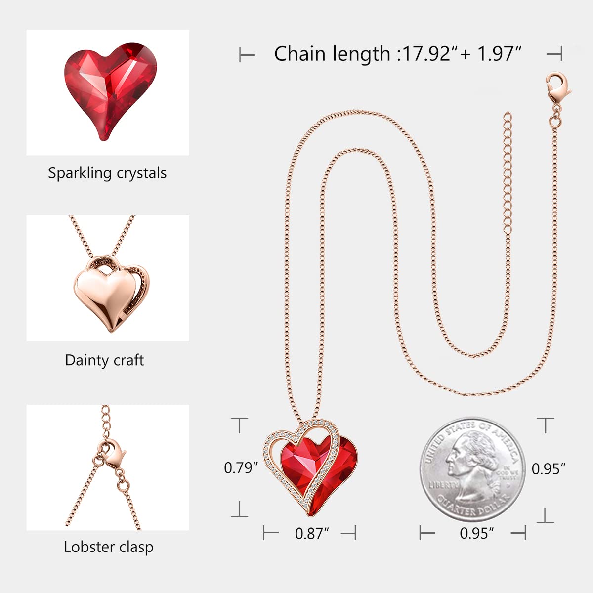 Sumonyo Love Heart Pendant Necklaces for Women Crystals Jewelry Gifts for Women Her Girlfriend Mother's Wife Christmas Birthday Anniversary Valentines Day