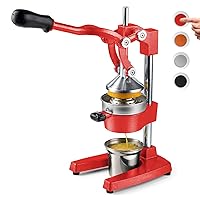 Eurolux Cast Iron Citrus Juicer | Extra-Large Commercial Grade Manual Hand Press | Heavy Duty Countertop Squeezer for Fresh Orange Juice (Bonus Stainless Steel Cup) (Red)
