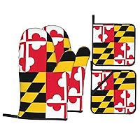 Flag of Maryland Oven Mitts and Pot Holders Sets for Kitchen 4 Pcs 7