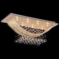 Silver Rectangle Crystal Raindrop Chandelier for Living Room, 8 Lights Modern Flush Mount Crystal Ceiling Light Fixture Pendant Lamp for Kitchen Island, Dining Room, Closet, Wedding Decor of CRYSTOP