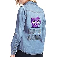 Coffee Cup Women's Long Sleeve Denim Shirt - Funny Gifts - Violet Lover Gifts for Women