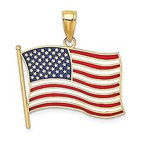 10 kt Yellow Gold with Enamel American Flag Charm 18 x 22 mm