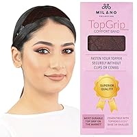 MILANO COLLECTION TopGrip Comfort Band for Small Base Toppers, Adjustable Translucent Strap, Side Openings to Secure Your Wig Topper, Includes Sewing Kit & Clip, Brown, Small