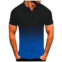 Mens Gradient Linen Shirts Casual Button Down Short Sleeve T-Shirt Golf Fashion Slim Fit Ombre Color 1/4 Quarter Zip Tops