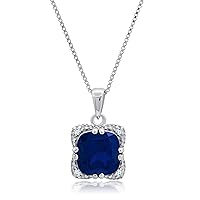 3 CT Cushion Cut Birthstone Necklace for women – 925 Sterling Silver Necklace with Created White Sapphire Accents – 18 Inch Chain with Gemstone Necklaces by Nicole Miller Fine Jewelry