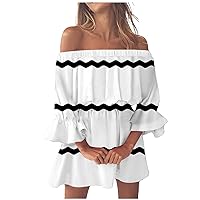 XJYIOEWT Blue Dresses for Women 2024,Summer A Dresses for Women Beach Sexy Off Shoulder Tunic Sundresses Casual Loose F