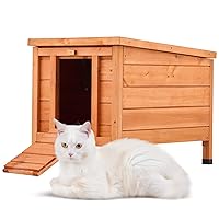 CO-Z Outdoor Cat House, Weatherproof Rabbit Hutch Hideout Indoor Bunny Cage, Wooden Outside Shelter for Feral Cats, Rabbits, Chicken, Small Animal, Ideal for Guinea Pigs Pigeons Ducks Tortoises, Wood