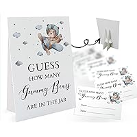 Guess How Many Gummy Bears Are in the Jar - 1 Standing Sign and 50 Guessing Cards, Pilot Bear Baby Shower Game for Boys Girls, Birthday Party Supplies and Decorations-08
