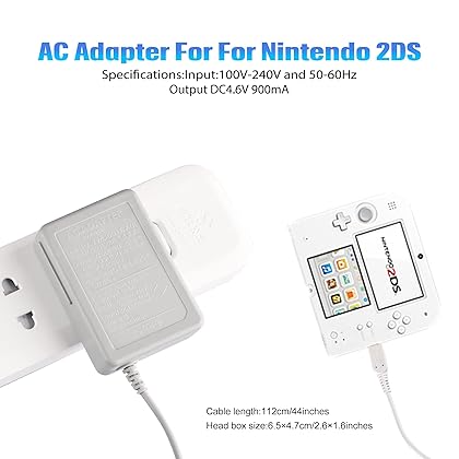 2DS Charger, AC Adapter Charger for Nintendo 2DS/2DS XL/New 2DS/New 2DS XL, Home Travel Charger Wall Plug Power Adapter (100-240 v)