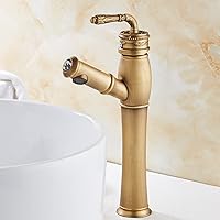 Pull Out Bathroom Faucet, Brass Mixer Tap Bathroom Sink, Single Lever Pull Out Mixer Tap Compatible with Bathroom Sink, Basin Faucet Compatible with Hot and Cold Water Antique,Short, Sink Faucets