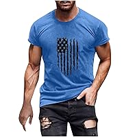 Mens Stars and Stripes T-Shirt Summer 4th of July Short Sleeve Tee Round Neck America Flag Casual Printed Top
