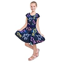 PattyCandy Girls Fashion Universe Unicorns & Florals Style Short Sleeve Dress, Sizes 2-16
