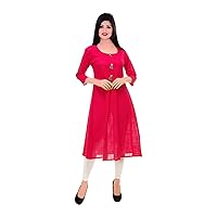 Women's Dress Indian Cotton Tunic Ethnic Wedding Wear Frock Suit Red Color Kurti