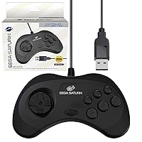 Official Sega Saturn USB Controller Pad (Model 2) for Sega Genesis Mini, PS3, PC, Mac, Steam, Switch - USB Port (Black)