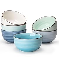 Sweese Ice Cream Bowls - 10 Oz Dessert Bowls Set of 6, Blue Ceramic Bowls for Kitchen, Snack Bowls for Cereal, Soup, Rice, Dishwasher & Microwave Safe, Multicolor, Cool Assorted Colors