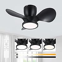 24.8in Ceiling Fans with Lights and Remote, Low Profile Ceiling Fan with Light, Quiet Small Ceiling Fan Flush Mount with Large Airflow, LED Modern Ceiling Fan for Bedroom Kitchen Patio, Black