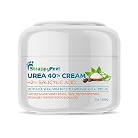 StrappyFeet Urea 40% Cream plus Salicylic Acid 2% Foot Cream - Softens and Moisturizes Rough Thick Dry Cracked Feet and Heels - with Aloe Vera Shea Butter and Tea Tree Oil