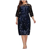 Women's Plus Size Sequin Gown Bodycon Business Work Pencil Dress Elegant Sparkly Mesh Sleeve Formal Cocktail Prom Dresses