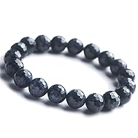 10mm Natural Blue Sapphire Fashion Gems Faceted Cut Round Beads Women Men Bracelet AAAA