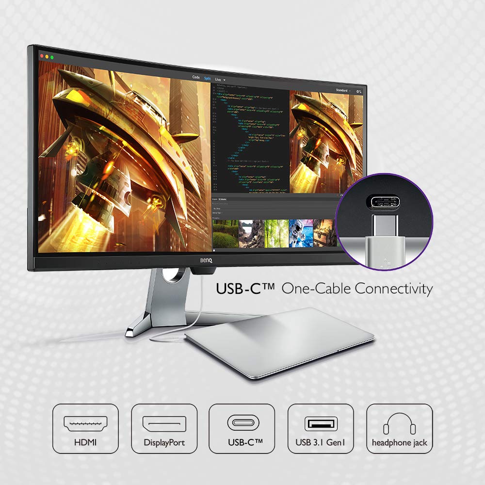 BenQ EX3501R Ultrawide Wide 35 Inch QHD 100 Hz Curved Computer Monitor with AMD FreeSync, Brightness Intelligence Plus, USB-C, HDMI and DP for Optimum Gaming Experience