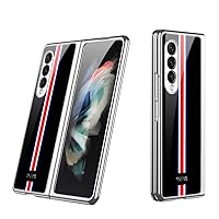 Samsung Z Fold 4 Case, Galaxy Z Fold 4 Case Ultra-Thin Tempered Glass Phone Case Protective Cover for Samsung Galaxy Z Fold 4 Fashion Electroplated PC Back Cover, Limited Edition Black