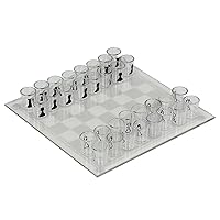 Shot Chess Set,Clear Shot Glass Chess Set, 10x10 Inch Glass Chess Board with 32PCS Cups Chess Pieces, Drinking Shot Chess Set, Funny Chess Sets for Adults, Kids