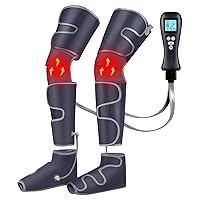 Leg Massager with Air Compression & Heat, 4-In-1 Foot Calf Thigh Knee Massager for Circulation & Pain Relief, 4 Modes 4 Intensities 2 Heat Levels, 10*2 Airbags, Compression Boots for Cramps Edema, RLS