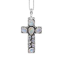 Genuine Gemstone Cross Pendant Necklace For Men, Women, and Girls 925 Sterling Silver With Chain - Turquoise, Moonstone, Garnet