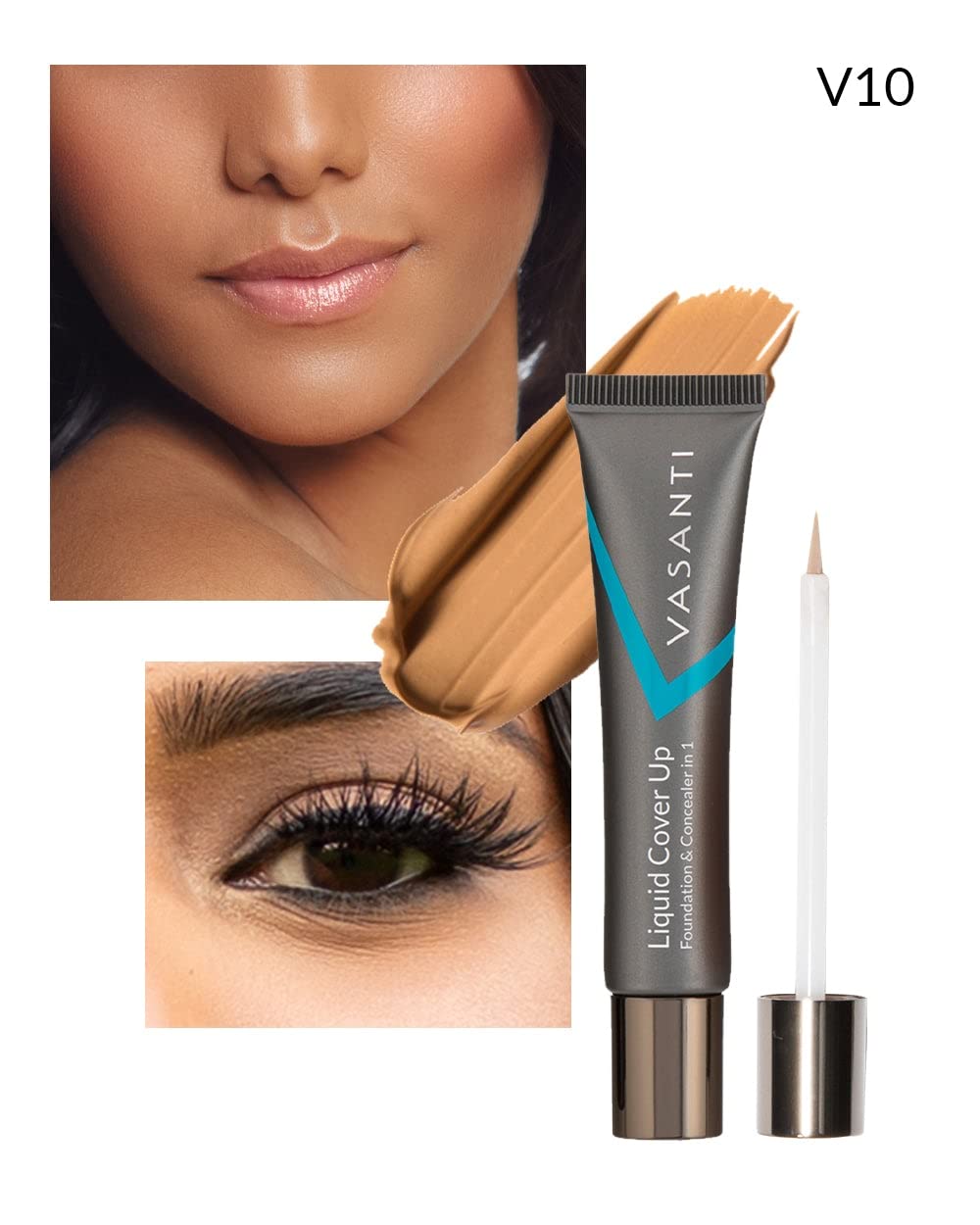 VASANTI Oil-Free Foundation & Concealer in 1 - Liquid Cover-Up (V10) Full Coverage Lightweight Long Lasting Paraben-Free Leaves Skin Glowing and Radiant