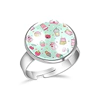 Cupcake Adjustable Rings for Women Girls, Stainless Steel Open Finger Rings Jewelry Gifts