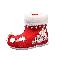 Girls Hanfu Shoes Embroidery Shoes Girls Hanfu Boots Winter Tang Dress New Year Cotton Boots Kids High Heel Boots Size 2