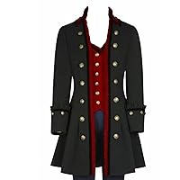 New Ladies Trench Black Gothic Wool Long Red Trim Double Breast Jacket XS-4XL