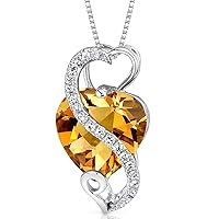 PEORA 14K White Gold 2.13 Carats Natural Citrine and Diamond Pendant for Women, AAA Grade Heart Shape 9mm