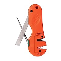 AccuSharp 4-in-1 Knife & Tool Sharpener, Coarse Tungsten Carbide Sharpening Blade & Ceramic Rod with Retractable Diamond-Tapered Rod for Knives, Fish Hooks & Tools, Orange