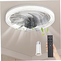 Pastoralist Ceiling Fans with Lights and Remote, 12inch 360° Rotatable 4 Speed Ceiling Fan Light Socket Dimmable 3 Color Round Fan Light for Bedroom Living Room