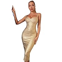 Luxury Exclusive Women Evening Gown Dress Golden Bandage Sexy Halter Party Club Dress
