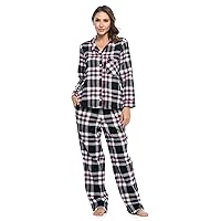 Ashford & Brooks Women's Flannel Plaid Pajamas Long Sleeve Button Down Pj Set