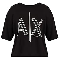 A｜X ARMANI EXCHANGE Women's Ax Outline Logo Print Cropped T-Shirt