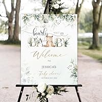 Custom Teddy Bear Baby Shower Welcome Sign, Greenery Baby Shower Welcome Sign, Baby Shower Banner Outdoor Decoration