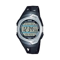 Casio Phys Lap Memory 60 Tough Battery 10 Runner's Watch, black & silver
