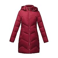 Flygo Womens Hooded Hip Length Quilted Padded Down Jacket Parka Coat