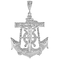 2 sizes Large Sterling Silver Anchor with Crucifix Pendant for Men Diamond Cut finish