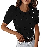 XJYIOEWT Women's Tops Short Sleeve Lace Scoop Neck A-Line Tunic Blouse Womens Pleated Blouses Shirts Short Sleeve Tunic