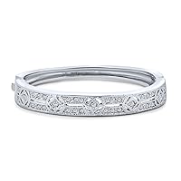 Vintage Deco Style Bridal Prom Holiday Bangle Bracelet For Women Cubic Zirconia CZ Silver Tone Plated Brass