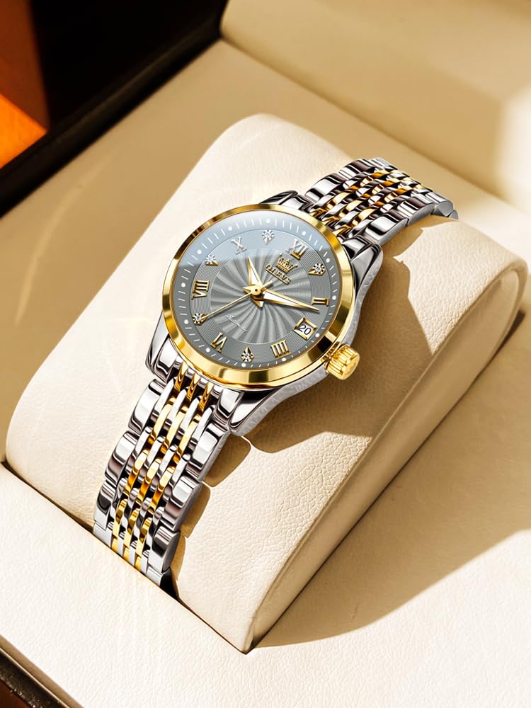 OLEVS Automatic Watches for Women Classic Diamond Ladies Self-Winding Small Face Gold Stainless Steel Wrist Watch Gift