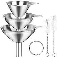Kitchen Funnels for Filling Bottles, YGDZ 3pcs Small/Medium/Large Food Grade Stainless Steel Metal Kitchen Funnels Set for Essential Oil Spices Liquid, 2pcs Cleaning Brushes