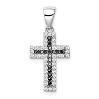 925 Sterling Silver Rhodium Plated Black and Clear CZ Cubic Zirconia Simulated Diamond Religious Faith Cross Pendant Necklace Jewelry for Women