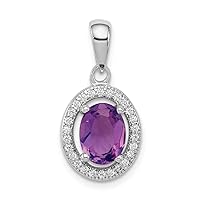 925 Sterling Silver Polished Amethyst and CZ Cubic Zirconia Simulated Diamond Pendant Necklace Jewelry for Women