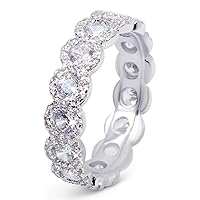 18K White Gold Plated Cubic Zirconia Round Cut Eternity Ring Band for Women & Girls