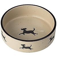 PetRageous 14024 Chasing Dogs Stoneware Dog Food or Water Bowl with 2.5-Cup Capacity 6.25-Inch Diameter by 2-Inch Tall for Small Dogs and Medium Dogs or Cats, Natural